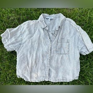Michael Stars soft light green light weight linen button cropped shirt S summer